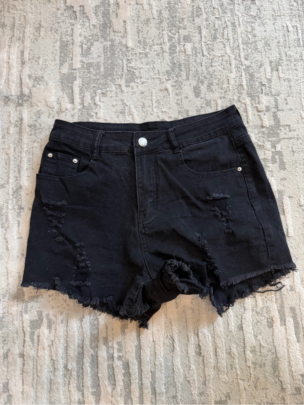 Black Distressed High-Waist Women's Denim Shorts